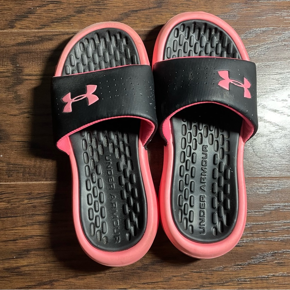 Under Armour Black and Pink Slides